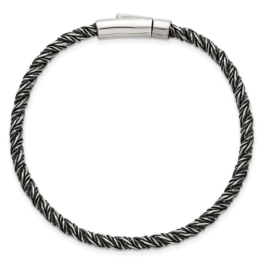 Sterling Silver Antiqued Polished 3.75mm Twisted Franco Chain 8 inch Bracelet QG6774-8