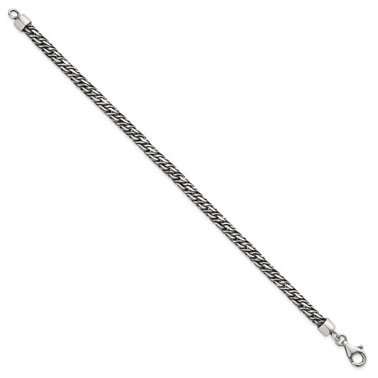 Sterling Silver Rhodium-plated Polished and Antiqued 4.8mm Fancy Link 8 Inch Bracelet QG6775-8