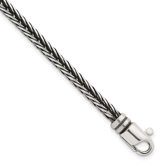 Sterling Silver Antiqued Polished 4.25mm Franco Chain 8 inch Bracelet QG6776-8