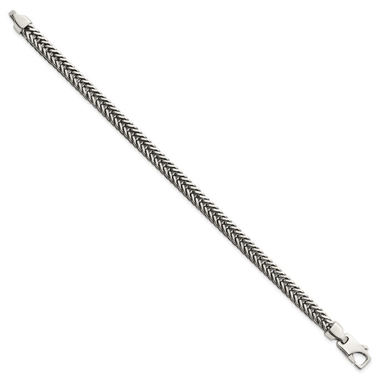 Sterling Silver Antiqued Polished 6mm Wheat Chain 8 inch Bracelet QG6778-8