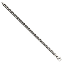 Sterling Silver Antiqued Polished 6mm Wheat Chain 8 inch Bracelet QG6778-8