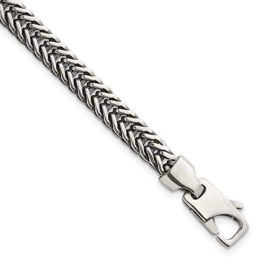 Sterling Silver Antiqued Polished 6mm Wheat Chain 8 inch Bracelet QG6778-8
