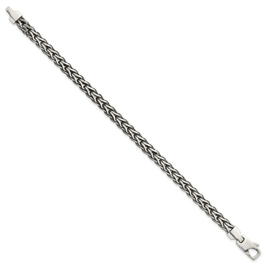 Sterling Silver Antiqued Polished 6mm Fancy Flat Chain 7.75 inch Bracelet QG6780-7.75