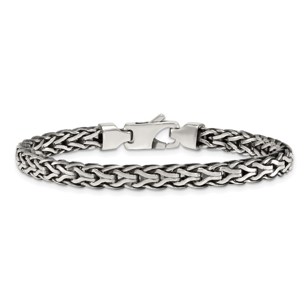 Sterling Silver Antiqued Polished 6mm Fancy Flat Chain 7.75 inch Bracelet QG6780-7.75