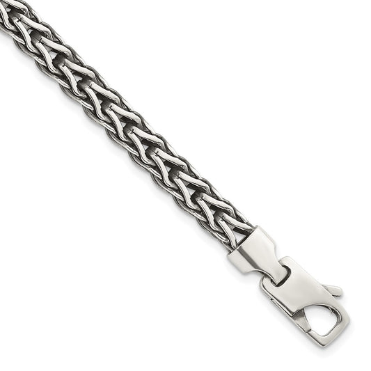 Sterling Silver Antiqued Polished 6mm Fancy Flat Chain 7.75 inch Bracelet QG6780-7.75