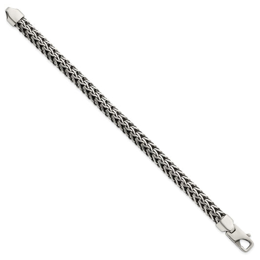 Sterling Silver Antiqued Polished 8.25mm Fancy Chain 7.75 inch Bracelet QG6781-7.75