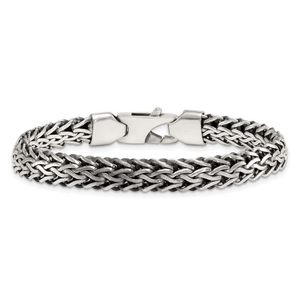 Sterling Silver Antiqued Polished 8.25mm Fancy Chain 7.75 inch Bracelet QG6781-7.75