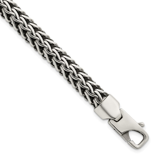 Sterling Silver Antiqued Polished 8.25mm Fancy Chain 7.75 inch Bracelet QG6781-7.75