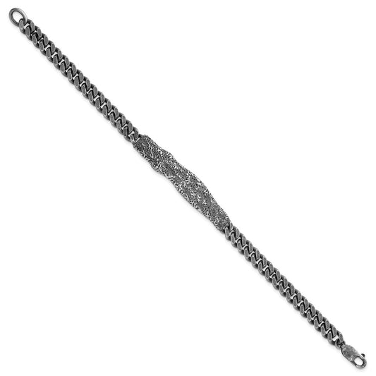 Sterling Silver Rhodium-plated Antiqued and Hammered 8 inch Mens Bracelet QG6783-8