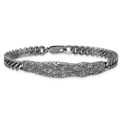 Sterling Silver Rhodium-plated Antiqued and Hammered 8 inch Mens Bracelet QG6783-8