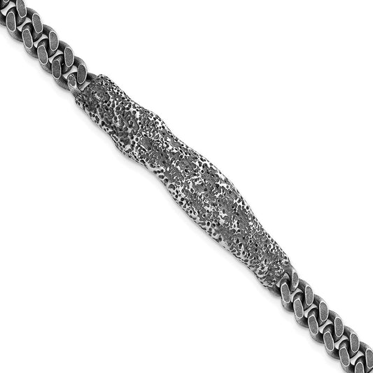 Sterling Silver Rhodium-plated Antiqued and Hammered 8 inch Mens Bracelet QG6783-8