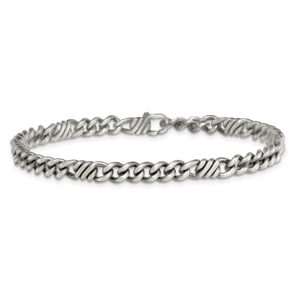 Sterling Silver Black Ruthenium-plated Brushed Fancy Curb Chain Mens 8.5 inch Bracelet QG6784-8.5