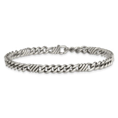 Sterling Silver Black Ruthenium-plated Brushed Fancy Curb Chain Mens 8.5 inch Bracelet QG6784-8.5