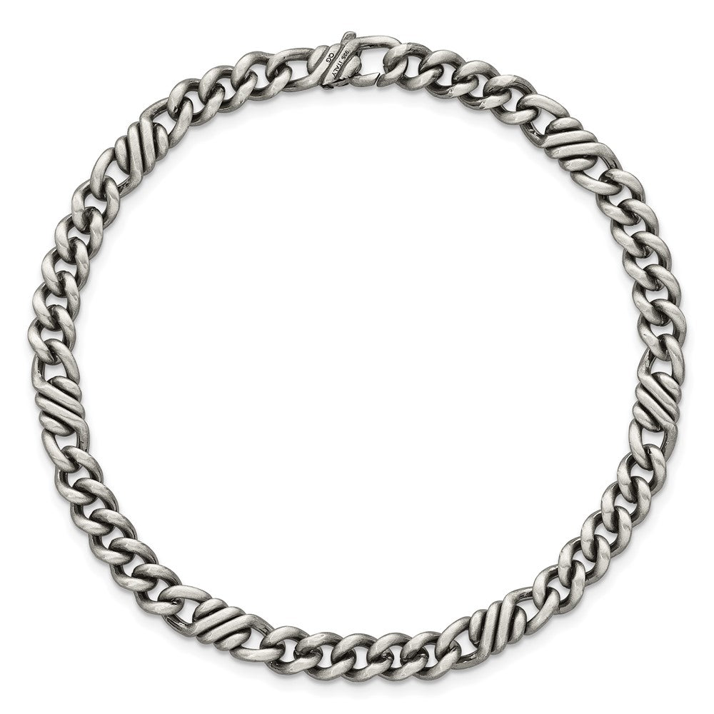 Sterling Silver Black Ruthenium-plated Brushed Fancy Curb Chain Mens 8.5 inch Bracelet QG6784-8.5