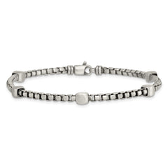 Sterling Silver Black Ruthenium-plated Brushed Box Chain and Beads Mens 8.5 inch Bracelet QG6785-8.5