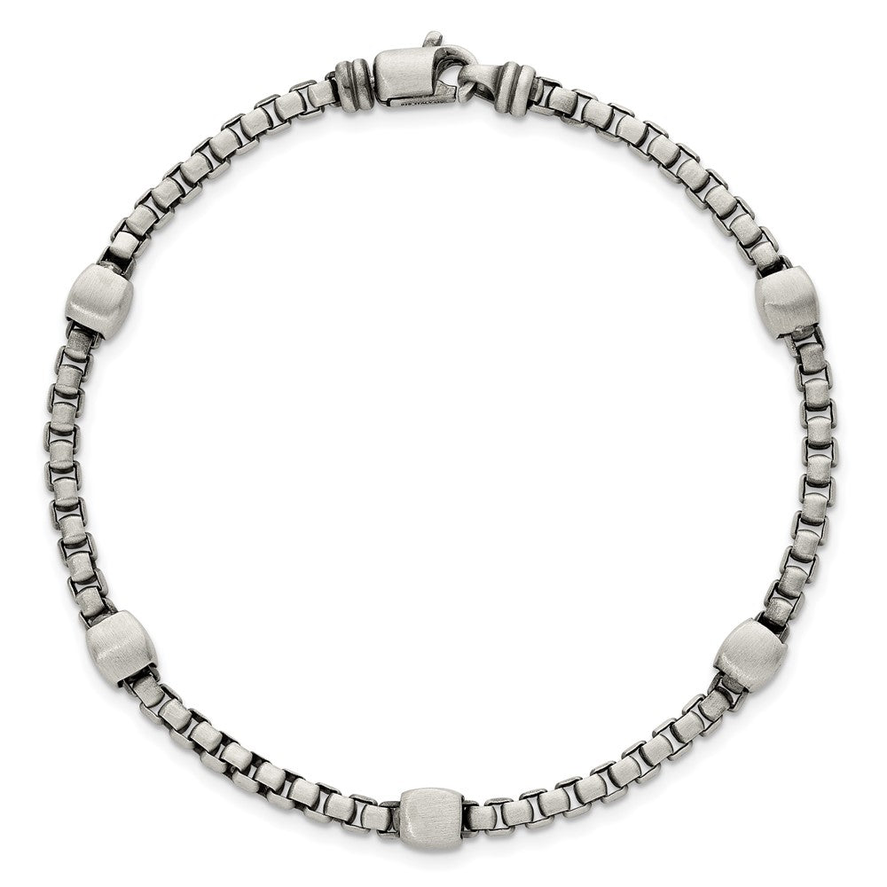 Sterling Silver Black Ruthenium-plated Brushed Box Chain and Beads Mens 8.5 inch Bracelet QG6785-8.5