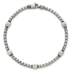 Sterling Silver Black Ruthenium-plated Brushed Box Chain and Beads Mens 8.5 inch Bracelet QG6785-8.5