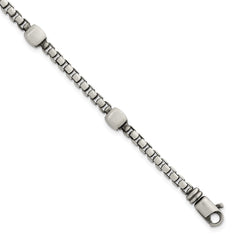 Sterling Silver Black Ruthenium-plated Brushed Box Chain and Beads Mens 8.5 inch Bracelet QG6785-8.5