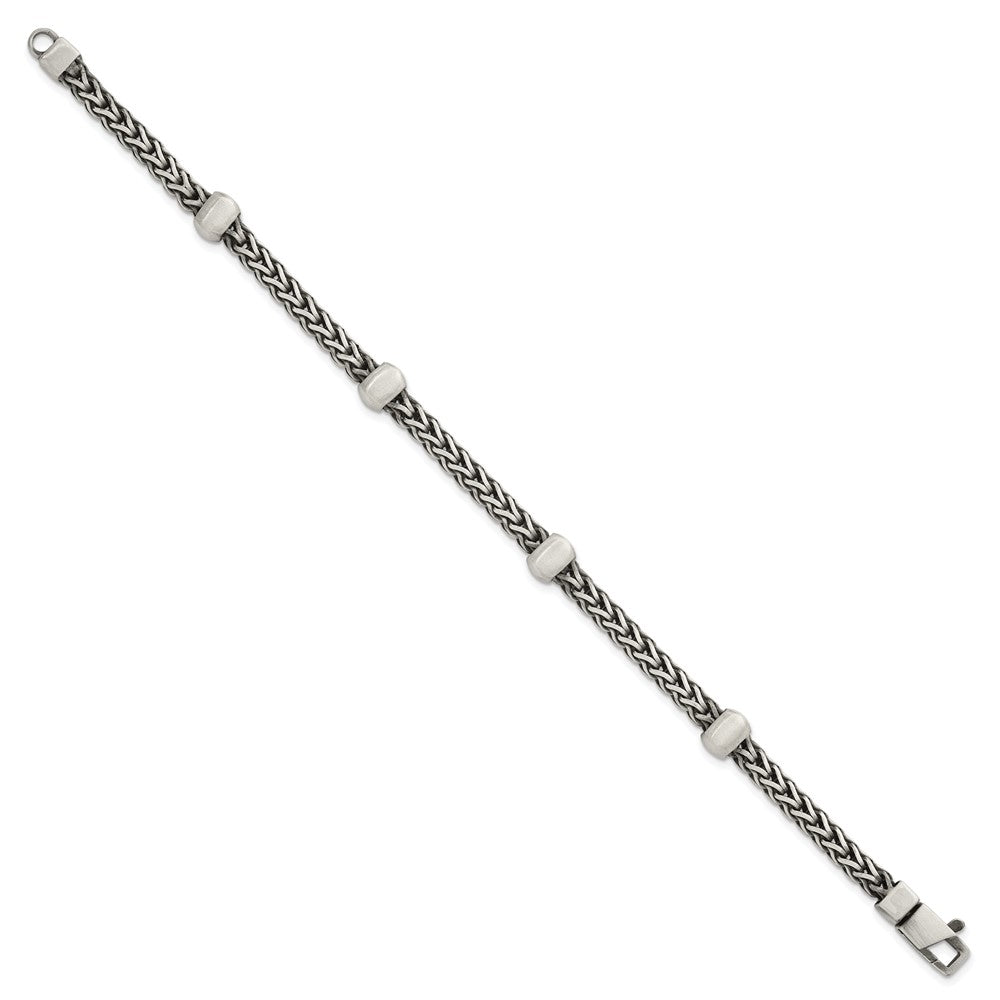 Sterling Silver Black Ruthenium-plated Brushed Franco Chain and Beads Mens 8.5 inch Bracelet QG6786-8.5