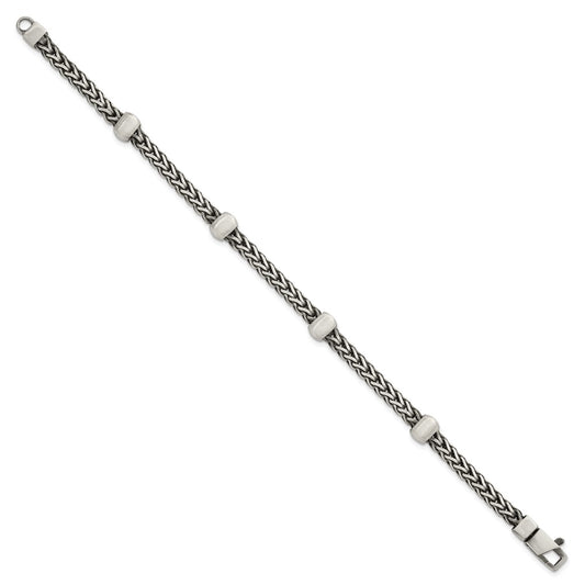 Sterling Silver Black Ruthenium-plated Brushed Franco Chain and Beads Mens 8.5 inch Bracelet QG6786-8.5