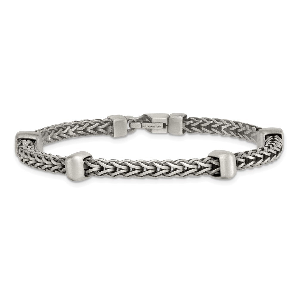 Sterling Silver Black Ruthenium-plated Brushed Franco Chain and Beads Mens 8.5 inch Bracelet QG6786-8.5