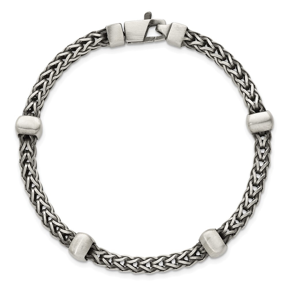 Sterling Silver Black Ruthenium-plated Brushed Franco Chain and Beads Mens 8.5 inch Bracelet QG6786-8.5