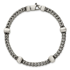 Sterling Silver Black Ruthenium-plated Brushed Franco Chain and Beads Mens 8.5 inch Bracelet QG6786-8.5