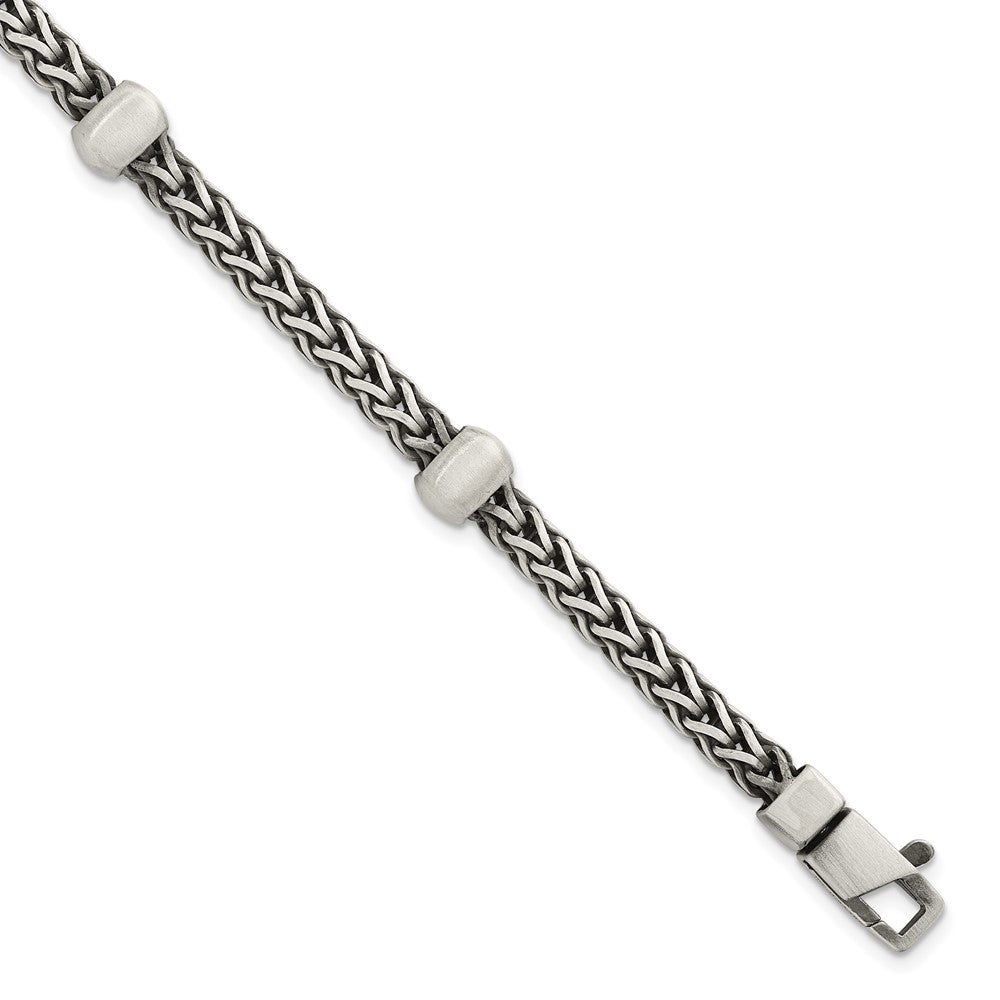Sterling Silver Black Ruthenium-plated Brushed Franco Chain and Beads Mens 8.5 inch Bracelet QG6786-8.5