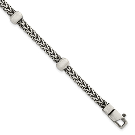 Sterling Silver Black Ruthenium-plated Brushed Franco Chain and Beads Mens 8.5 inch Bracelet QG6786-8.5