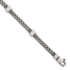 Sterling Silver Black Ruthenium-plated Brushed Franco Chain and Beads Mens 8.5 inch Bracelet QG6786-8.5