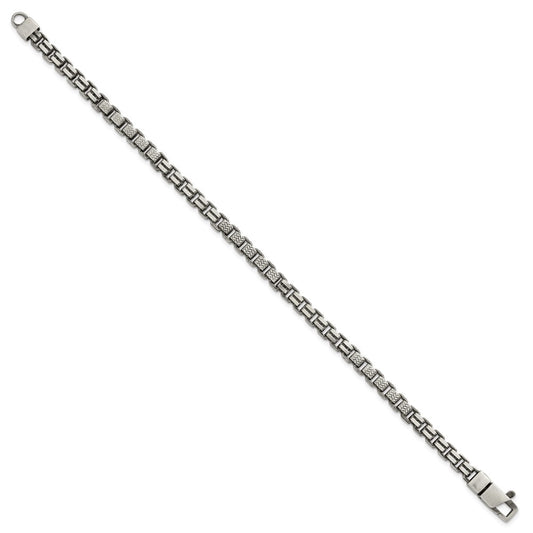 Sterling Silver Black Ruthenium-plated Brushed and Textured Fancy Box Chain Mens  8.5 inch Bracelet QG6787-8.5