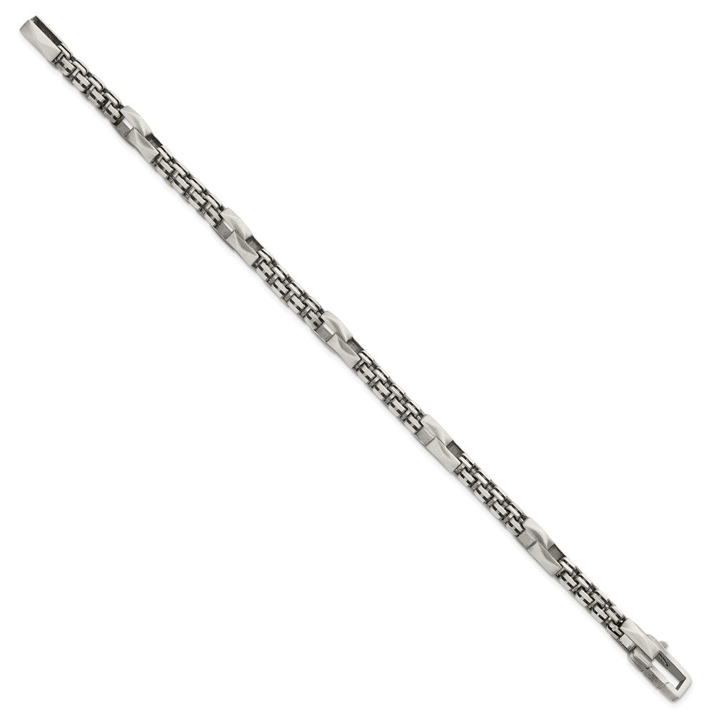 Sterling Silver Black Ruthenium-plated Brushed Fancy Box Chain Mens 8.5 inch Bracelet QG6788-8.5