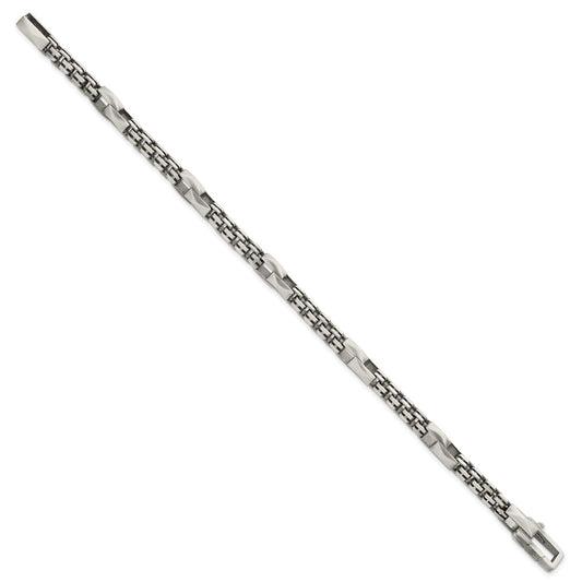 Sterling Silver Black Ruthenium-plated Brushed Fancy Box Chain Mens 8.5 inch Bracelet QG6788-8.5