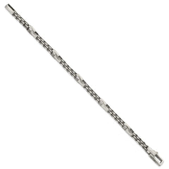 Sterling Silver Black Ruthenium-plated Brushed Fancy Box Chain Mens 8.5 inch Bracelet QG6788-8.5