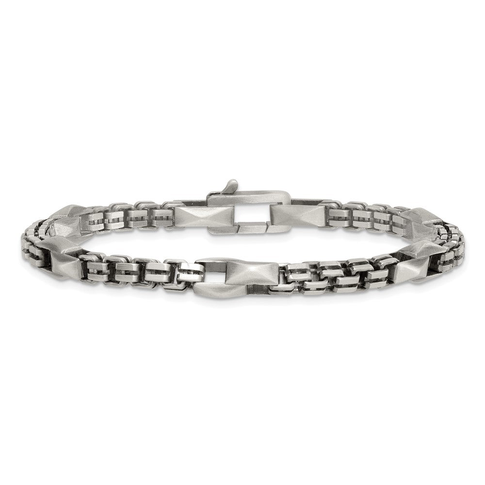Sterling Silver Black Ruthenium-plated Brushed Fancy Box Chain Mens 8.5 inch Bracelet QG6788-8.5