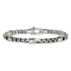 Sterling Silver Black Ruthenium-plated Brushed Fancy Box Chain Mens 8.5 inch Bracelet QG6788-8.5