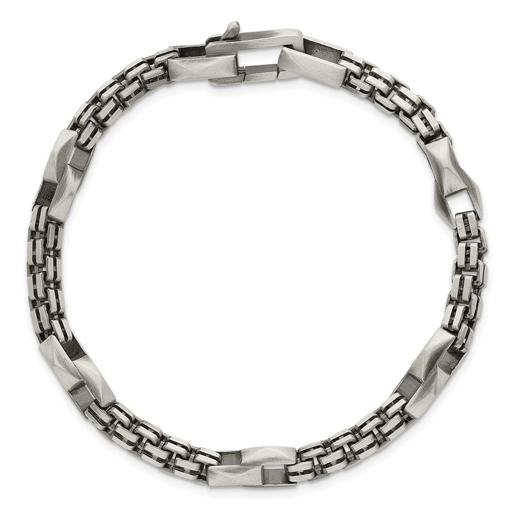 Sterling Silver Black Ruthenium-plated Brushed Fancy Box Chain Mens 8.5 inch Bracelet QG6788-8.5