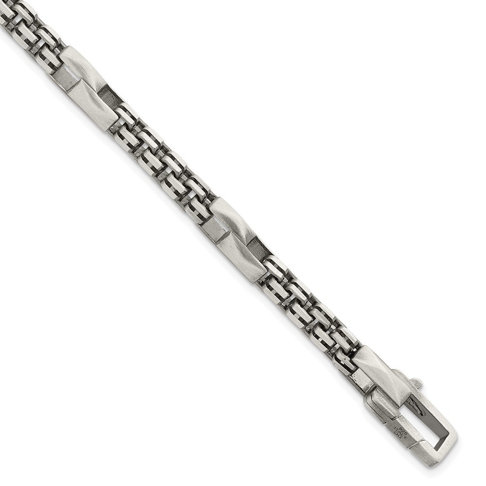 Sterling Silver Black Ruthenium-plated Brushed Fancy Box Chain Mens 8.5 inch Bracelet QG6788-8.5