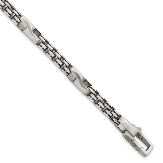 Sterling Silver Black Ruthenium-plated Brushed Fancy Box Chain Mens 8.5 inch Bracelet QG6788-8.5