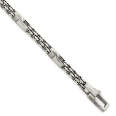 Sterling Silver Black Ruthenium-plated Brushed Fancy Box Chain Mens 8.5 inch Bracelet QG6788-8.5