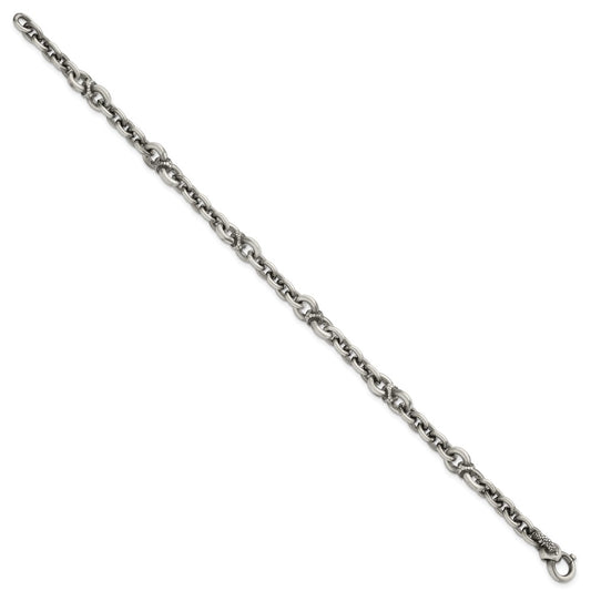 Sterling Silver Black Ruthenium-plated Brushed and Textured Fancy Cable Link Mens 8.5 inch Bracelet QG6789-8.5