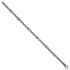 Sterling Silver Black Ruthenium-plated Brushed and Textured Fancy Cable Link Mens 8.5 inch Bracelet QG6789-8.5