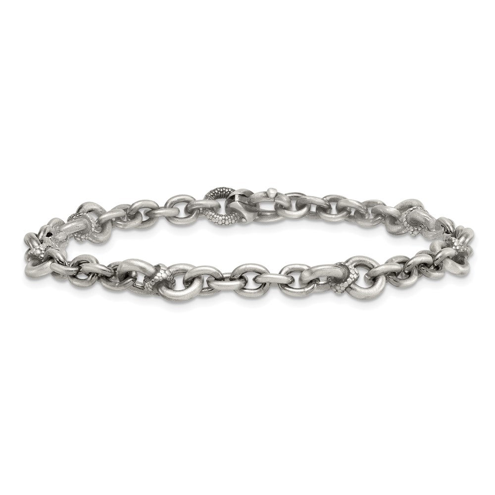 Sterling Silver Black Ruthenium-plated Brushed and Textured Fancy Cable Link Mens 8.5 inch Bracelet QG6789-8.5