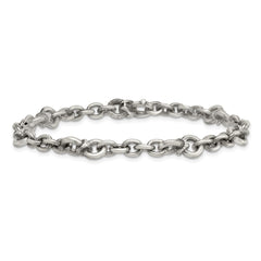 Sterling Silver Black Ruthenium-plated Brushed and Textured Fancy Cable Link Mens 8.5 inch Bracelet QG6789-8.5