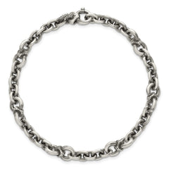 Sterling Silver Black Ruthenium-plated Brushed and Textured Fancy Cable Link Mens 8.5 inch Bracelet QG6789-8.5