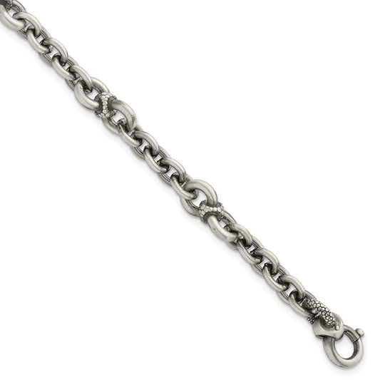 Sterling Silver Black Ruthenium-plated Brushed and Textured Fancy Cable Link Mens 8.5 inch Bracelet QG6789-8.5