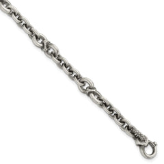 Sterling Silver Black Ruthenium-plated Brushed and Textured Fancy Cable Link Mens 8.5 inch Bracelet QG6789-8.5