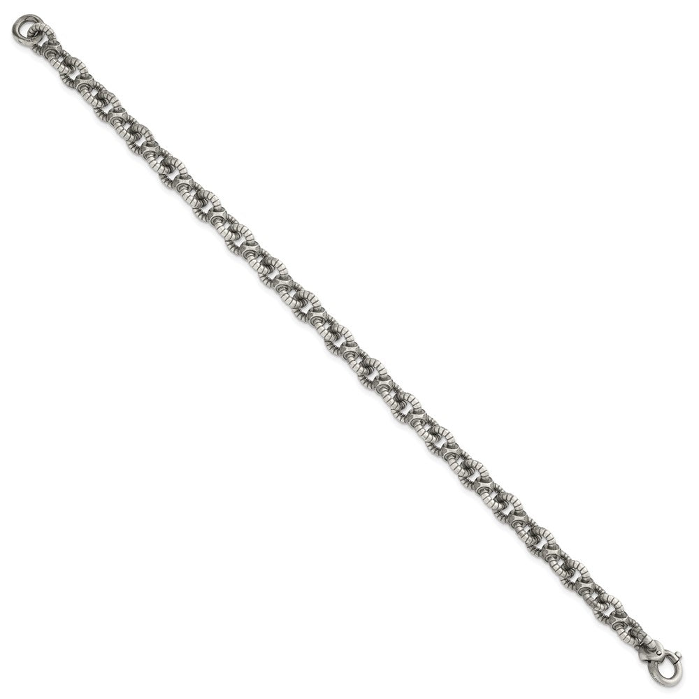 Sterling Silver Black Ruthenium-plated Brushed Fancy Textured Cable Link Mens 8.5 inch Bracelet QG6790-8.5