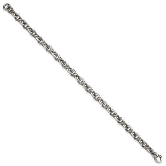 Sterling Silver Black Ruthenium-plated Brushed Fancy Textured Cable Link Mens 8.5 inch Bracelet QG6790-8.5