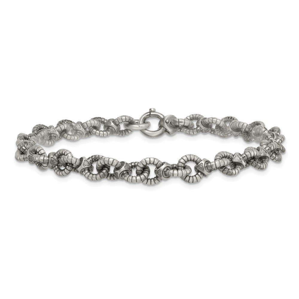 Sterling Silver Black Ruthenium-plated Brushed Fancy Textured Cable Link Mens 8.5 inch Bracelet QG6790-8.5